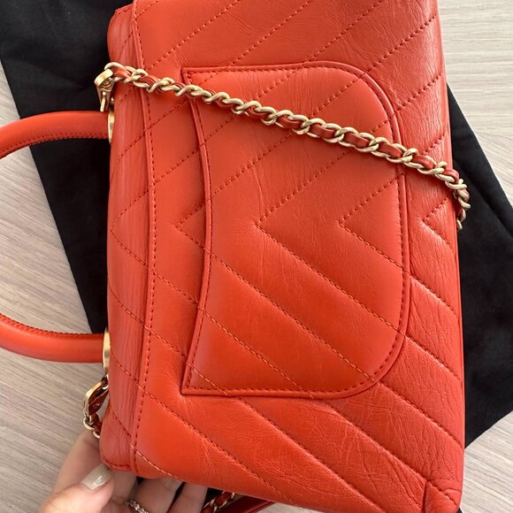 Chanel Small Coco Top Handle Chevron Quilted Flap Calfskin Red Orange/Gold Hrdwr - Picture 3 of 15